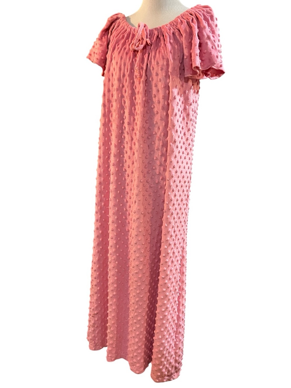 VINTAGE TERRYCLOTH MINKY FABRIC HAND MADE COTTAGECORE LOUNGEWEAR DRESS PINK SZ M